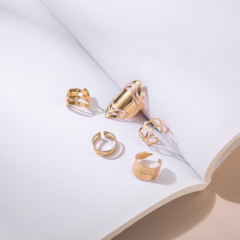 5 Stück/Set Damen Retro Blätter Herzförmig Geometrisch Hohl Knöchelring Punk Stil Mädchen Geschenk Schmuck Zubehör