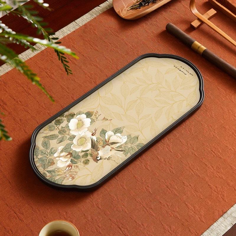 Quick Dry Absorbent Tea Tray - Chinese Style Compact Tea Sea Dry Practice Board  & Pot Holder