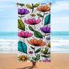 1pc Colorful Stylized Floral Pattern Beach Towel Bright Purple Orange Yellow and Pink Flowers with Leaves on White Background