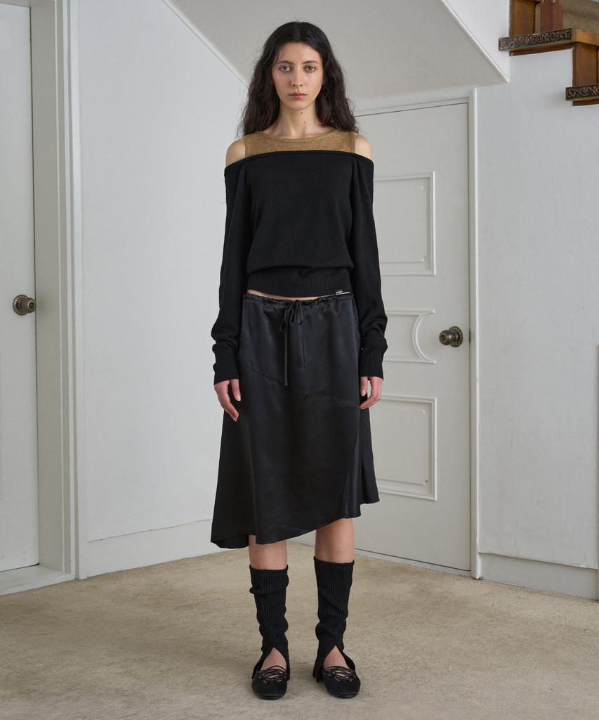 Simeteuligpeosenteu Color Mix Off-Shoulder Knit Top / Black