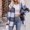 Women's Fashion Plaid Long Sleeved Button Up Hooded Pocket Drawstring Casual Shirt Jacket