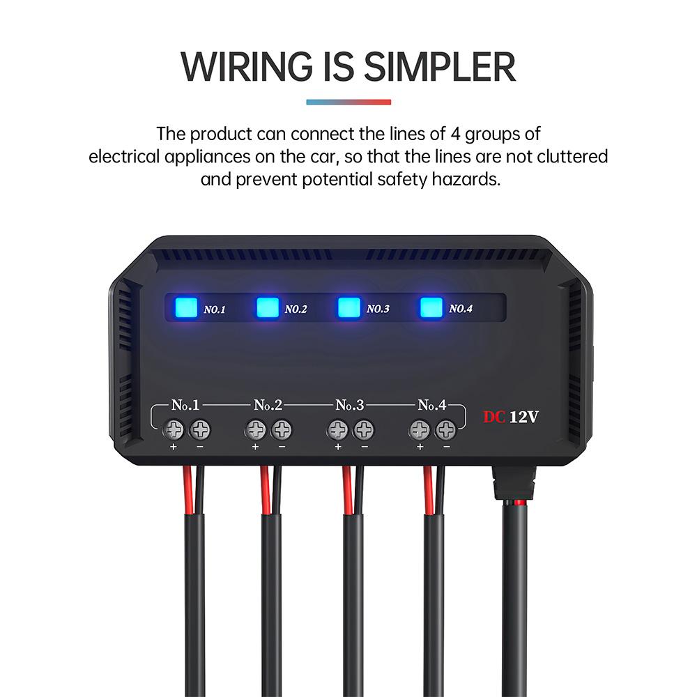 Scatola Fusibili e Relè a 4 Vie Cablaggio Rapido 12V 20A con Luce Indicatrice LED per Accessori Resistenti al Calore per Motocicletta Auto