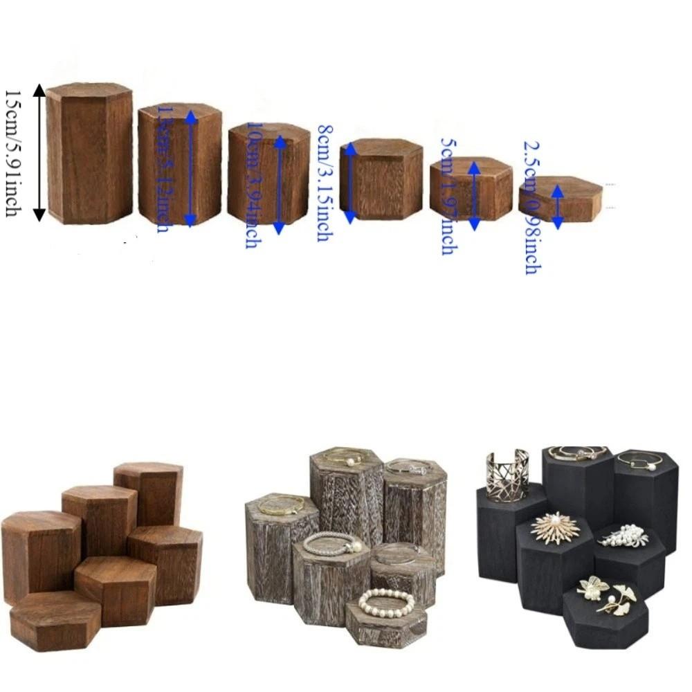 6pcs/set Wooden Hexagon Display Stand Decorative Show Shelf Jewelry Holder Vintage Style Jewelry Display Stand Bracelet Storage