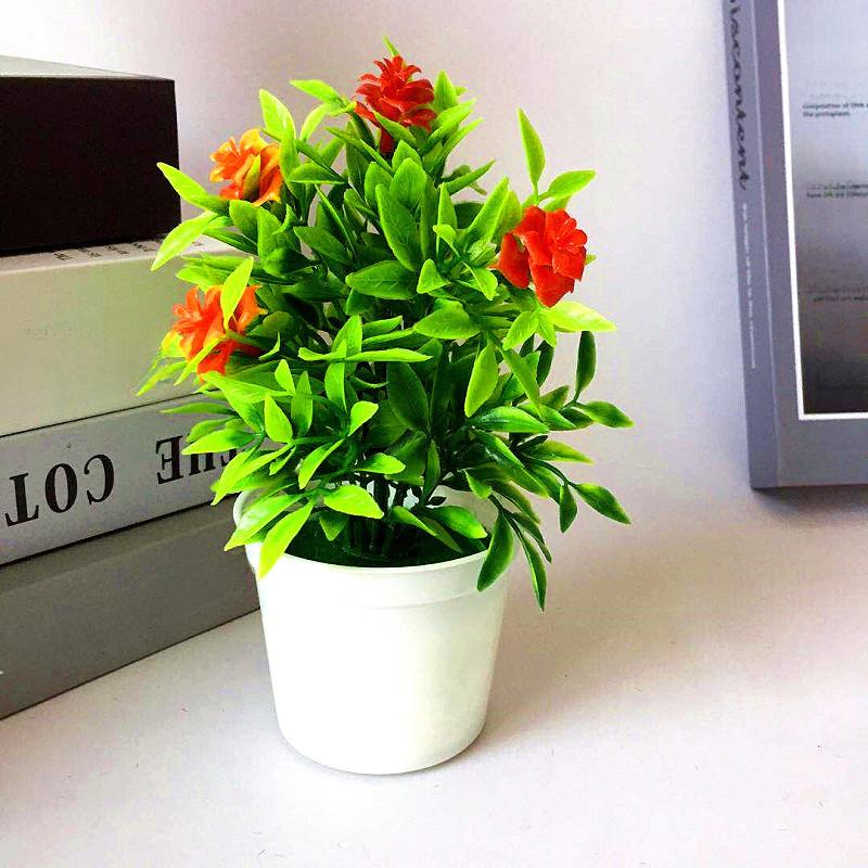 Mini Faux Rose Potted Plant With Injection Mold For Home Office And Gift Use