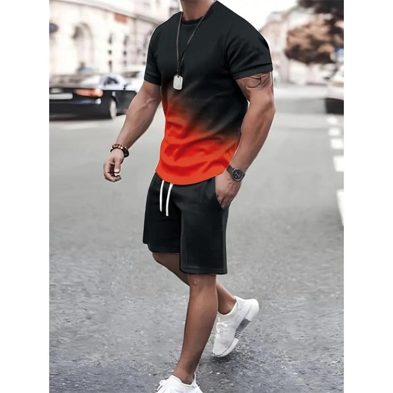 Set de pantaloni scurți tricou pentru bărbați la modă, cu mânecă scurtă cu imprimeu încrucișat, două piese, supradimensionat, pentru sport de plajă în aer liber, costum pentru bărbați de dimensiuni mari