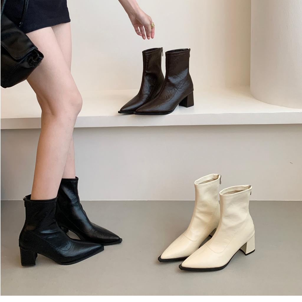 Fashion Bailamos Winter New Brand Women Ankle Boots Fashion Square High Heel Ladies Elegant Dress Short Boot Round Toe Pumps Shoes