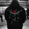Naruto Sharingan & Crows Print Hoodies Men's Women's Autumn Winter Casual Loose Fit Long Sleeve Hooded Sweatshirts Black/white