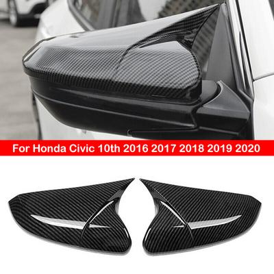 For Honda Civic 10th 2016 2017 2018 Rearview Side Mirror Cover Wing Cap Exterior Door Rear View Case Trim Carbon Fiber