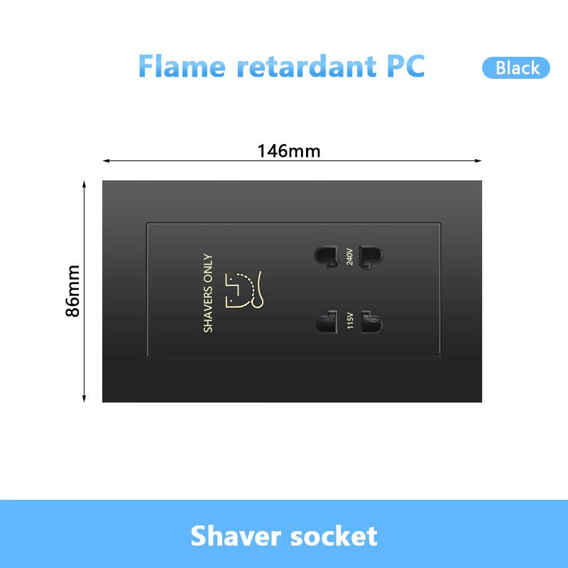 146 UK Standard Hotels Shaver Socket,Wall Bathroom Beard Knife Panel,Beard Shaving Charge Outlet Glass Plastic Stainless Steel