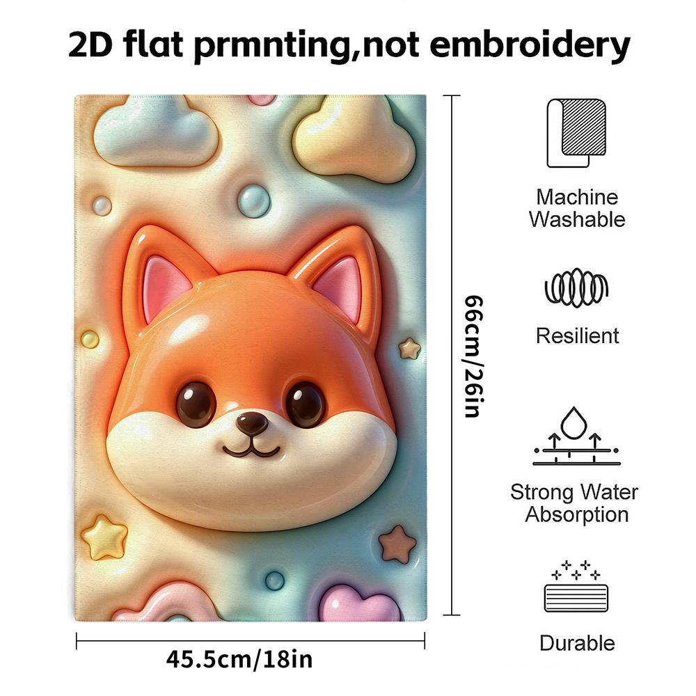 Cute Fox Head Bubble Print Towel, Soft Absorbent Hand Towel, Cloud Star Heart Decor Children Bath Towel
