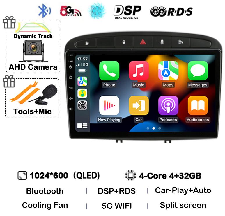 Android 14 Carplay Auto for Peugeot 308 308SW 2007-2015 408 2012-2020 Car Radio 2 DIN GPS Stereo Multimedia Player Head Unit DSP