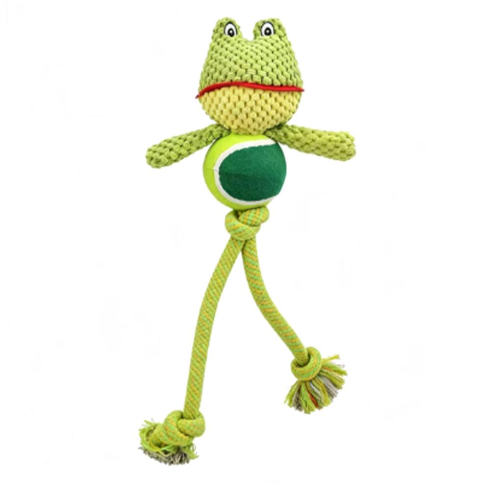 Puppy Teething Toy Green Frog Squeaky Plush Puppy Teeth Chewing Toy with Rope for Home 1PC