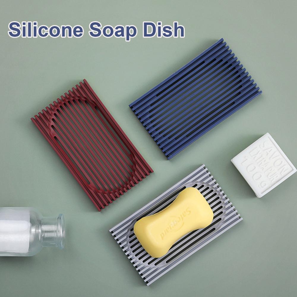 Easy Clean for Bathroom Soap Dish Silicone Soap Holder Self Draining Shower Double-Sided Design