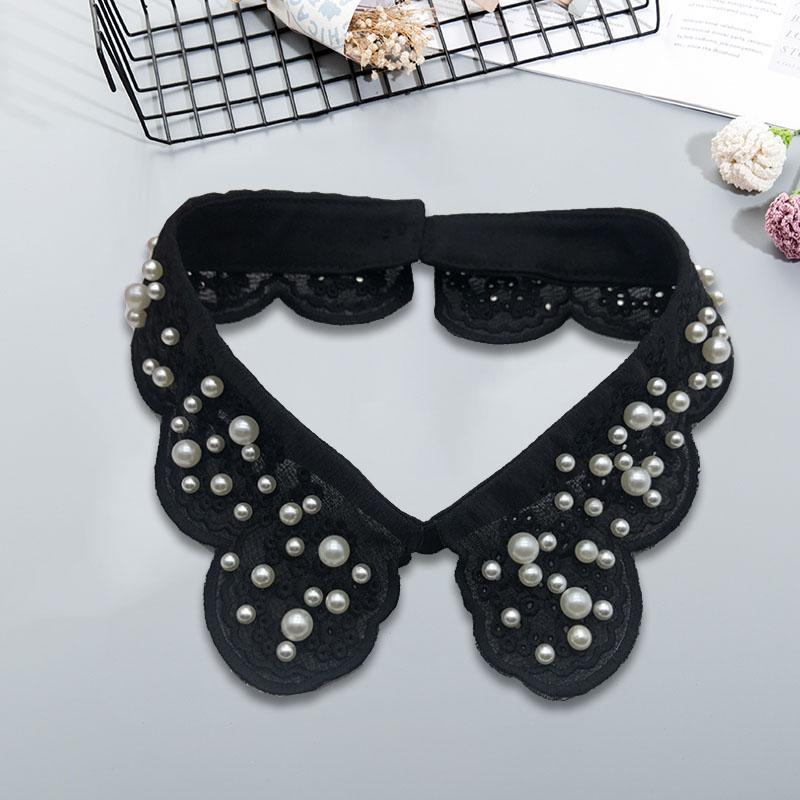 Pearl Fake Collar Shirt Women Detachable Collar Neckline Women False Collar Tie White Lapel Faux Col Women Clothes Accessories
