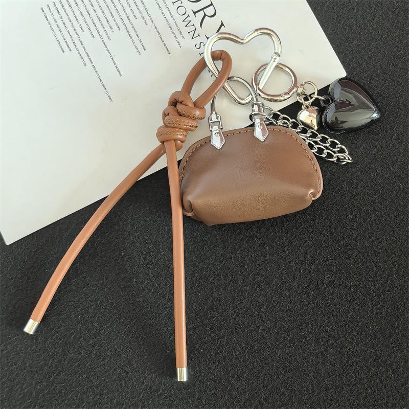 Miu-Style Mini Leather Keychain Bag Pendant темно-коричневого
