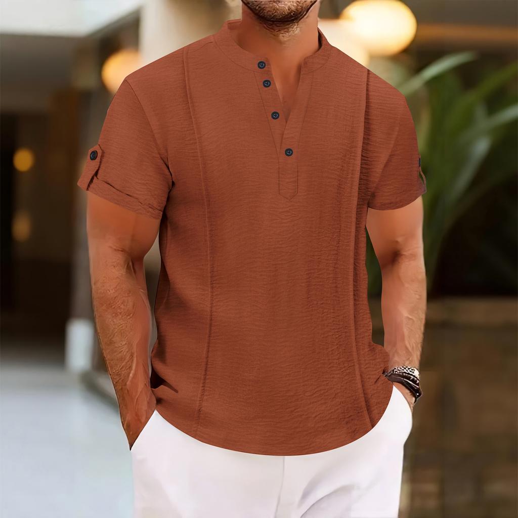 Summer Men Stand Collar Short Sleeve T-shirt Men