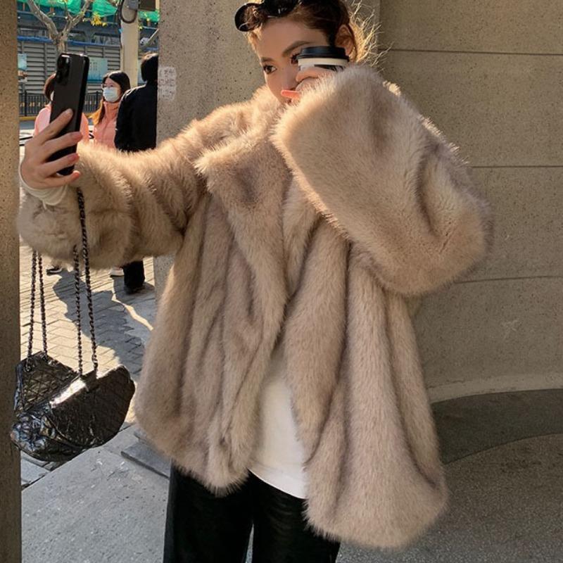 Autumn and winter thickened imitation fox fur fur integrated temperament medium and long environmentally friendly fur coat coat femininity elegant