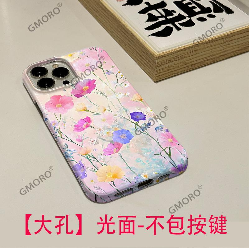 Hot-selling Oil Painting Style Pink Flower Mobile Phone Case iPhone17 Glossy Film Apple 16 Large Hole Anti-drop Cover
