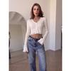 Women S Slim Fit V Neck Frayed Cropped Long Sleeve Knit Cardigan