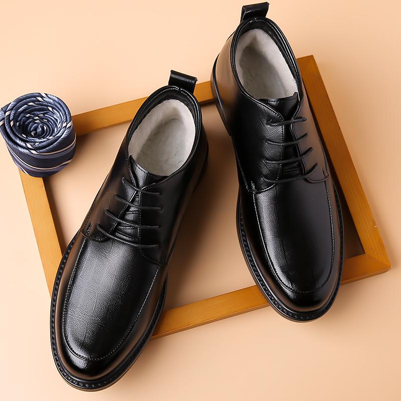 Fashion Italy Designer Men Leather Casual Boots Black Leather Men's Shoes Trend Handsome Office Ankle Boot Winter Snow Shoes Man