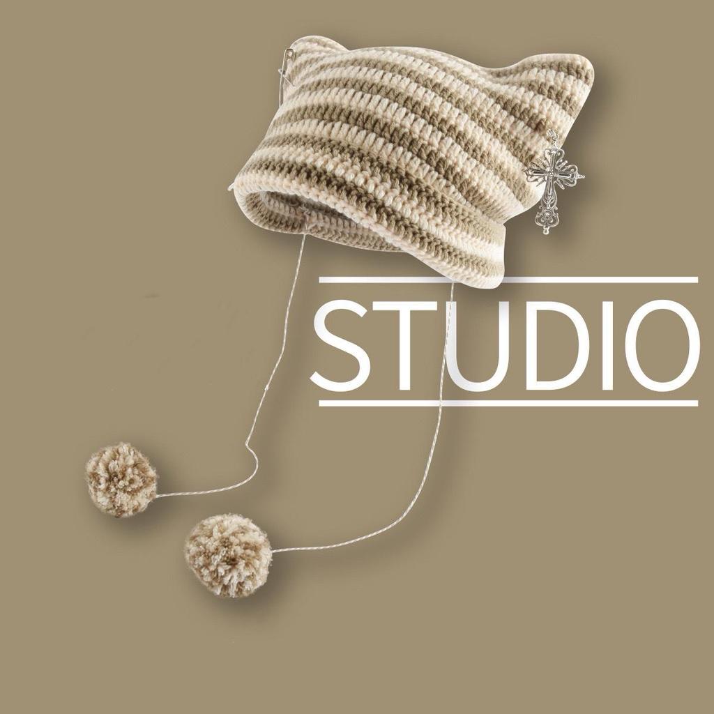 Japanese Style Cute Star Cat Wool Knit Hat - Warm & Versatile for Autumn/Winter