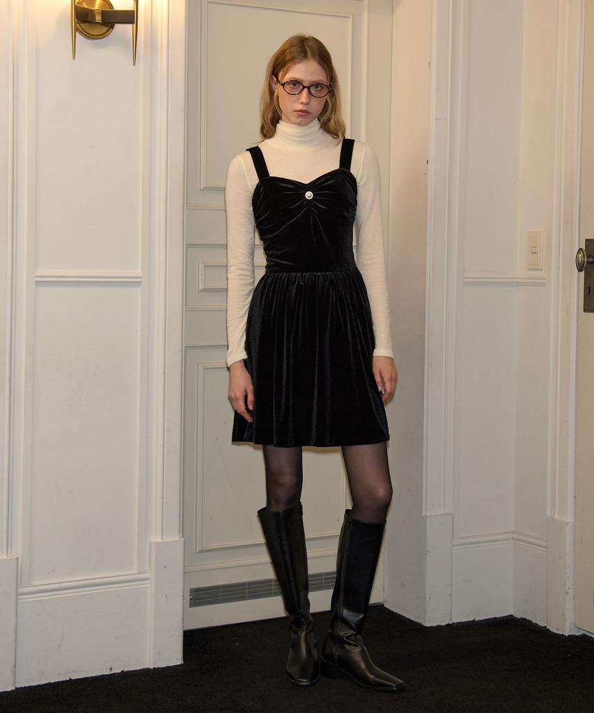 Salon De Yon Button Point Velvet Mini Dress