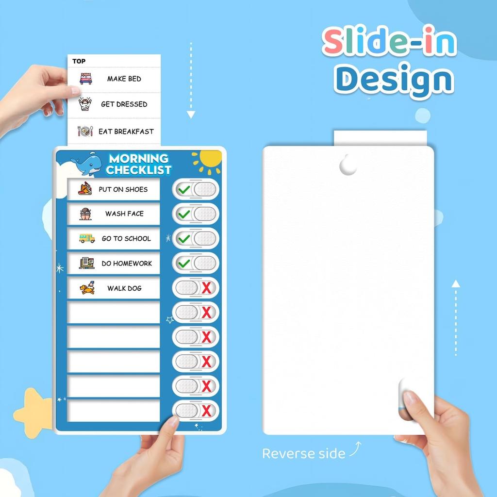 Upgraded Slider Morning/Bedtime Routine Chart for Kids Toddlers - Magnetic Kids Chore Chart for 2 Kids, Dry Erase Chore Chart for Kids, Visual