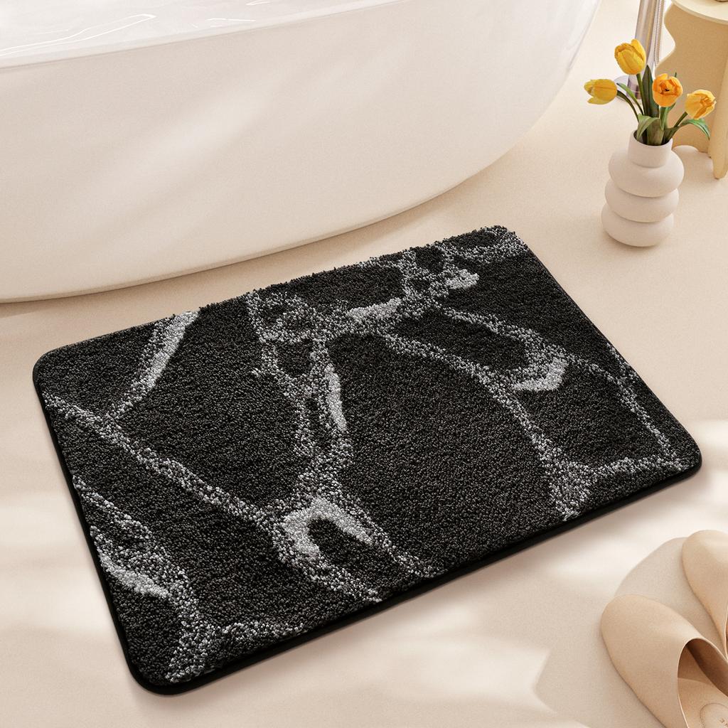 Simple and Stylish Bath Mat Home Decoration Bathroom Rug Thickened Flocking Water-absorbent and Non-slip Floor Mat