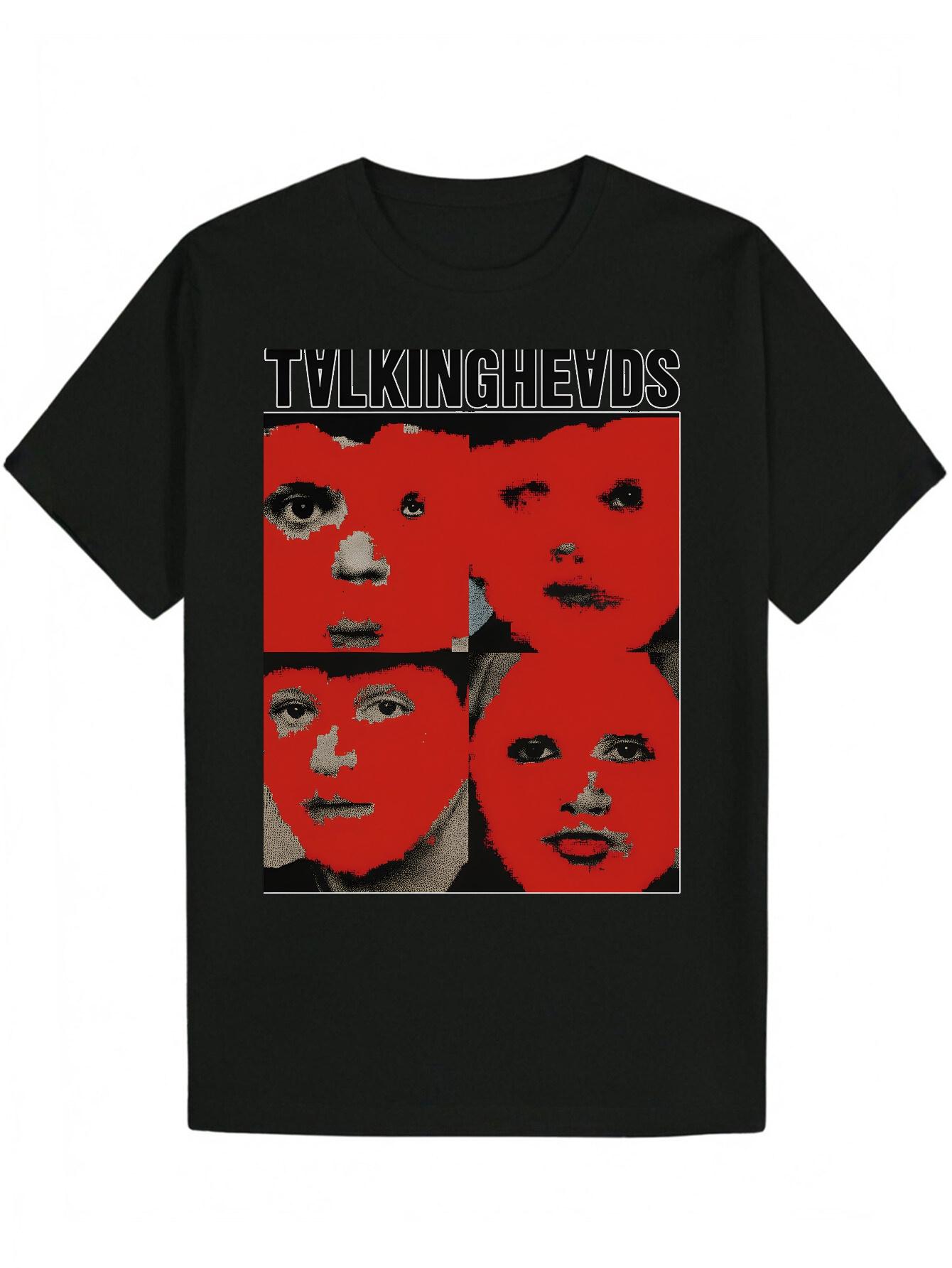 TVLKINGHEVDS Graphic T-shirt - Bold Red & Black Design with Abstract Faces S