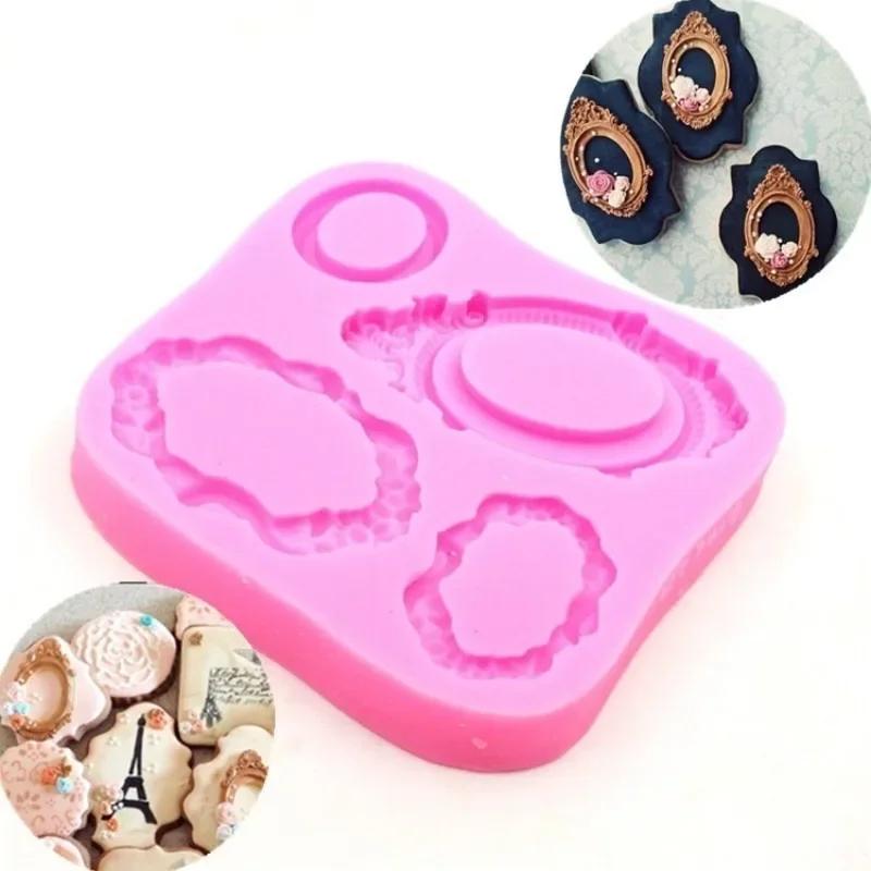 Vintage Rectangle Frame Creative Handmade Mould Silicone 3D Mirror Frame Molds DIY Cake Decorating Fondant Tools Accessories