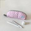 Cute Polka Dot Quilted Pencil Case Large Capacity Portable Strap For School Office Students Use