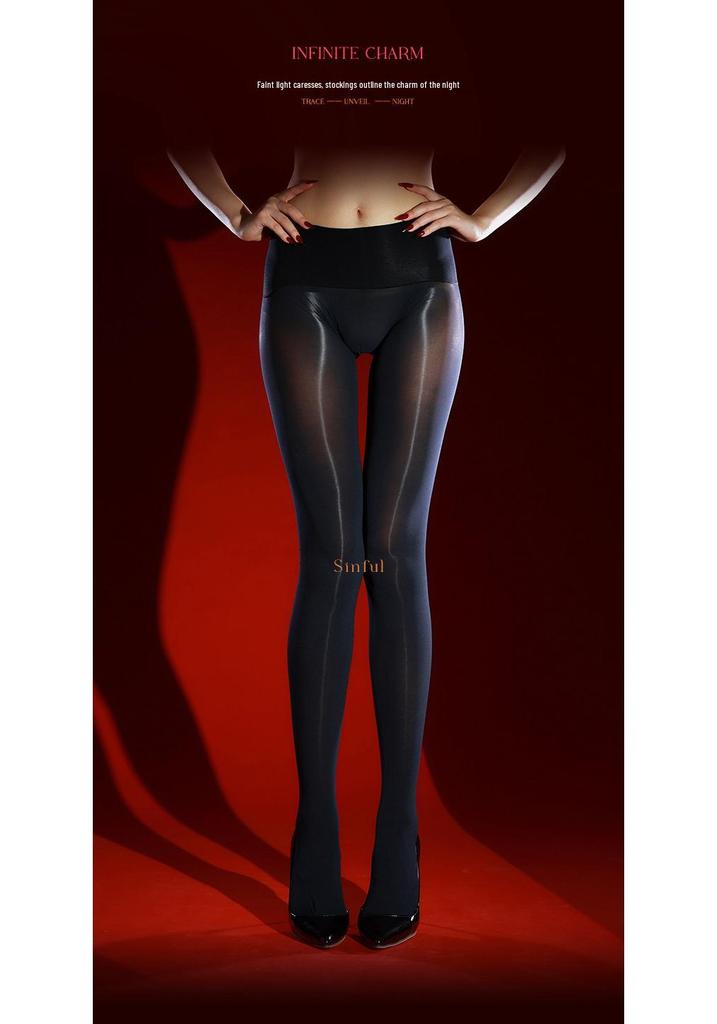 Ling Wei Run "Diamond Light" Glossy Seamless Black Silk Pantyhose - Spring/Autumn 60D
