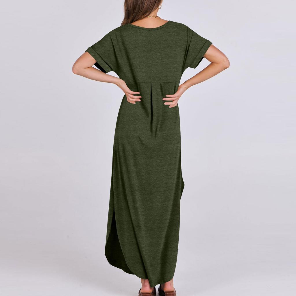 Damen Sommer Casual Loose Oversized Sommerkleid Kurzarm T-Shirt Strand Maxi Lange Kleider 2024 Trendy Outfits