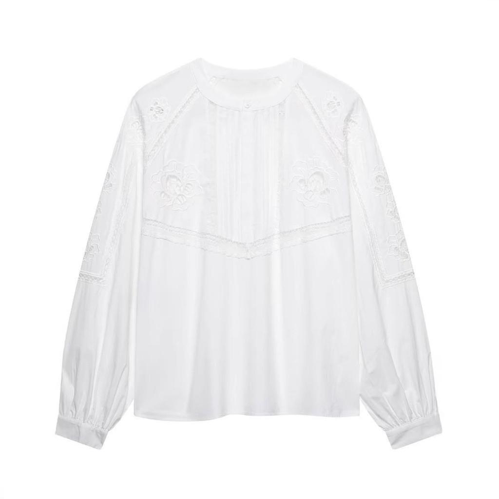 TAOP&ZA Women's Elegant Vertical Lace Embroidery Summer Shirt