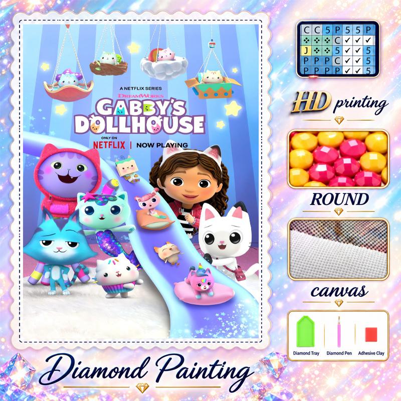 Gabby's Puppenhaus Diamond Painting Kit 5D Vollbohrer DIY Diamantmosaik Wandkunst Heimdekoration