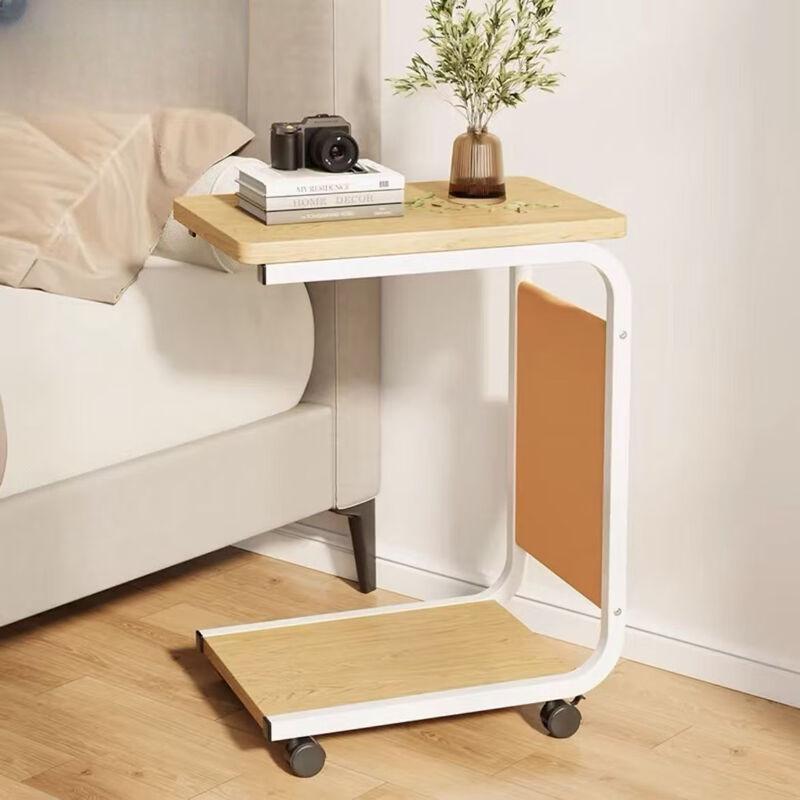 Mobile Double-Layer Wooden Side Table