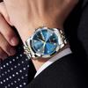 OLEVS Quartz Fragrance Stainless Date Brand Gold Blue Men's Watch, Steel, Waterproof, Display, Calendar, Luminous, Popular, Stylish, Name, &