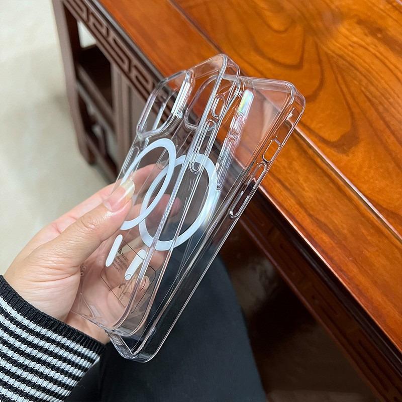 Luxury Crystal Clear Phone Case For iPhone 16 15 14 13 12 Pro Max Case for Magsafe Wireless Charging Anti-Yellow Acrylic Cover