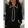 TIFICY Women's Fashion Casual Spring Autumn Colour Block Print Long Sleeve POLO Neck Blouses & Shirts