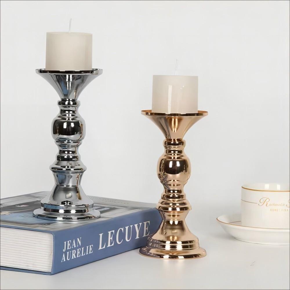1/2Pcs Pillar Tabletop Candle Holders Vintage Elegant Metal Candles Stand Wedding Centerpieces Decoration