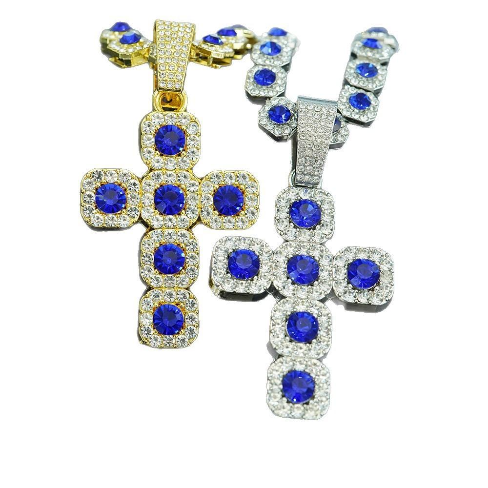 Wish Personality Big Diamond Cross With Cuban Chain Men'S And Women'S Pendant Hip Hop Rap Necklace