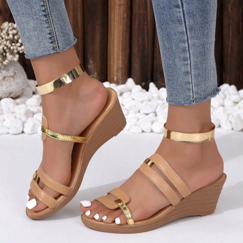 

Women Sandals Summer Casual Color Blocking Sandals Dressy Comfortable Soft Leather Thick Soled Slope Woven Straw Shoes Women 39 абрикосовий