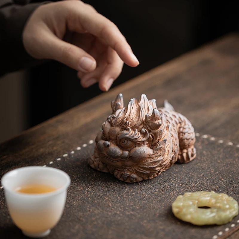 Old Rock Mud Qilin Figurine Decoration Chinese Tea Pet Kung Fu Teaware Accessories Can Be Raised Tea Pet Household Handicrafts