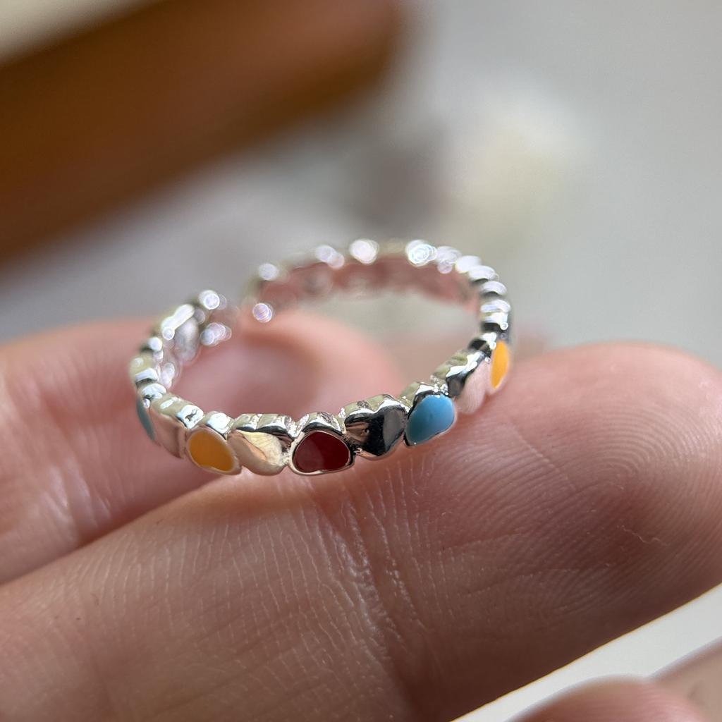 925 Sterling Silver Rings for Women Couple Minimalist Colorful Heart Ring Fine CZ Jewelry Birthday Gift Prevent Allergy