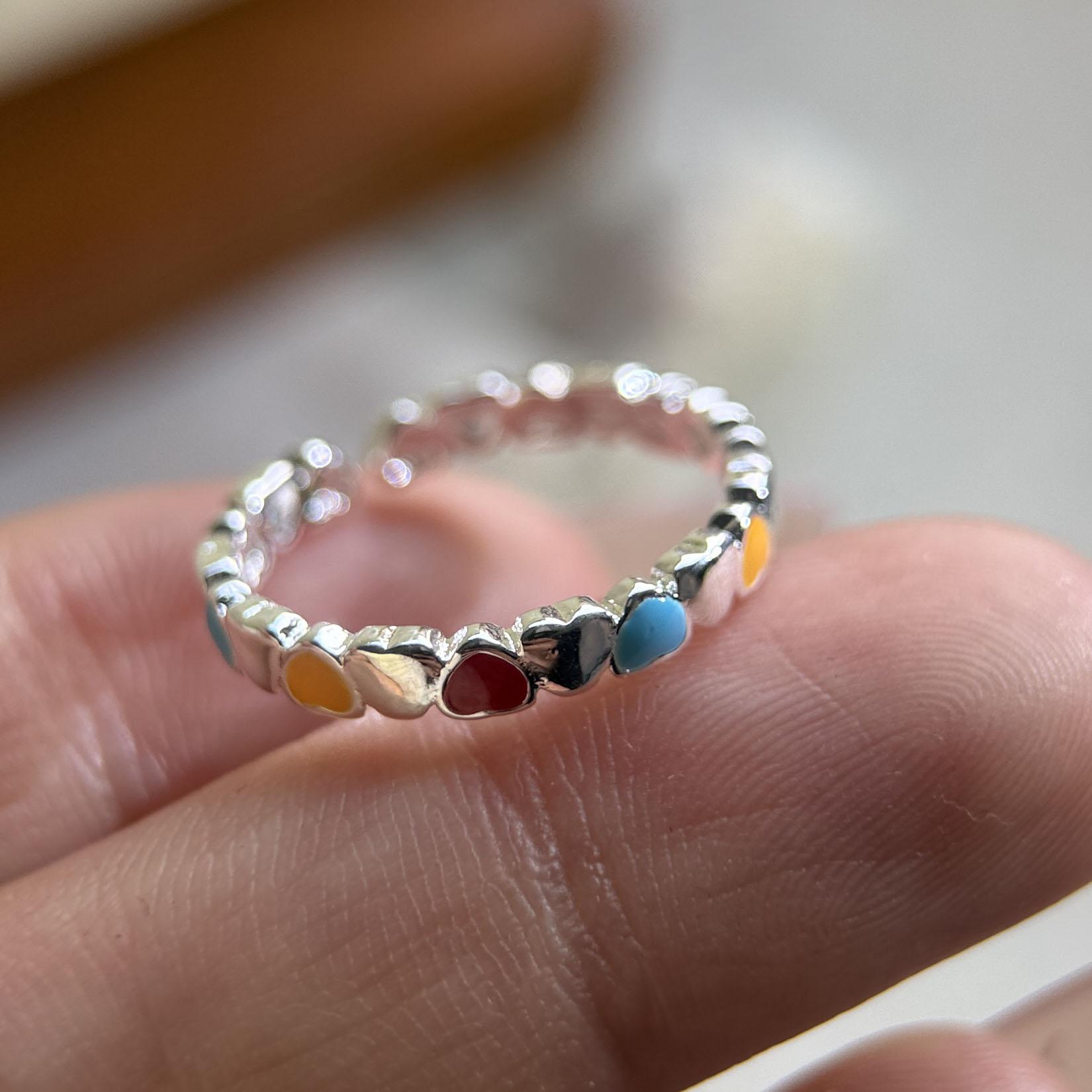

925 Sterling Silver Rings for Women Couple Minimalist Colorful Heart Ring Fine CZ Jewelry Birthday Gift Prevent Allergy resizable