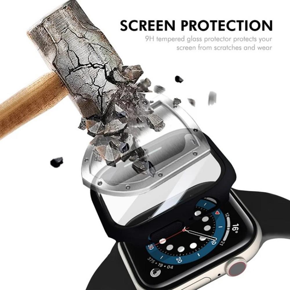WANLONFENG For Apple Watch Series 10 46mm Watch Case PC Frame with Tempered Glass Screen Protector