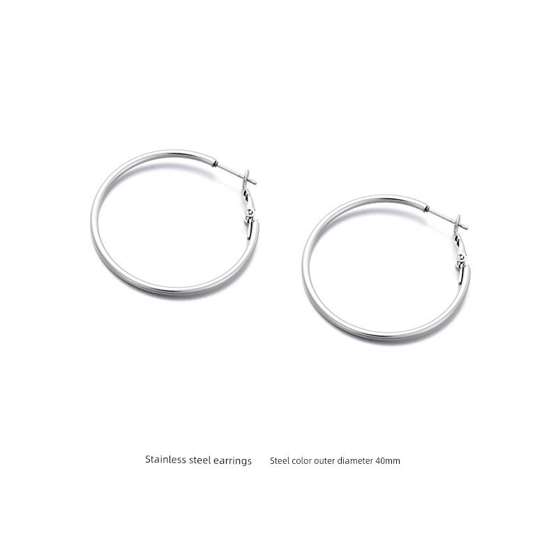 Women's Stainless Steel Big Circle round European and American Exaggerated Earrings