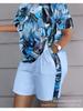 Summer Autumn 3D Print Women Loose Sports Suits Round Neck Short Sleeve Top Shorts Two Piece Set
