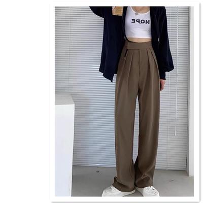 Gerade Lässige Bodenlange Hosen für Damen mit Hoher Taille Hängendes Kleines Design Klettverschluss Weitbeinige Hosen