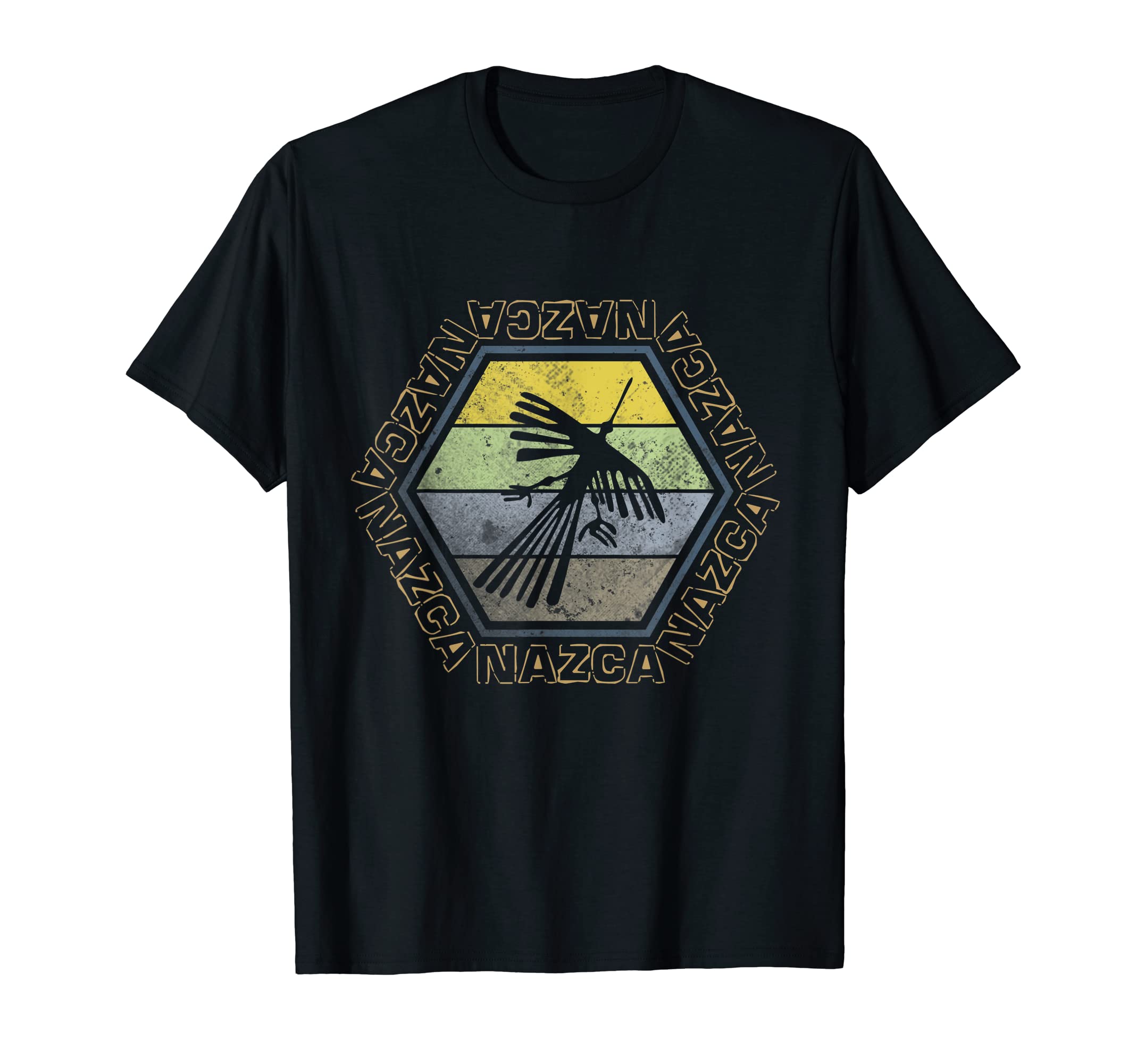 

Nazca Lines Bird Eagle Retro Hexagon Peruvian Geoglyph T-Shirt
